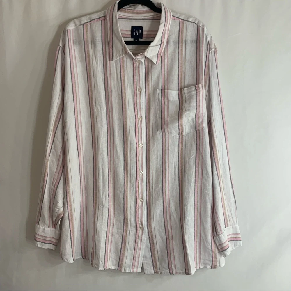 NWT GAP Linen Blend Striped Button Down Top, size XXL - Picture 3 of 12